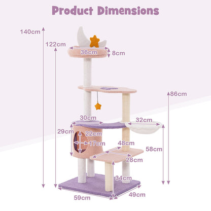 Multi-Level Cute Cat Tree with Sisal Covered Scratching Posts and Condo