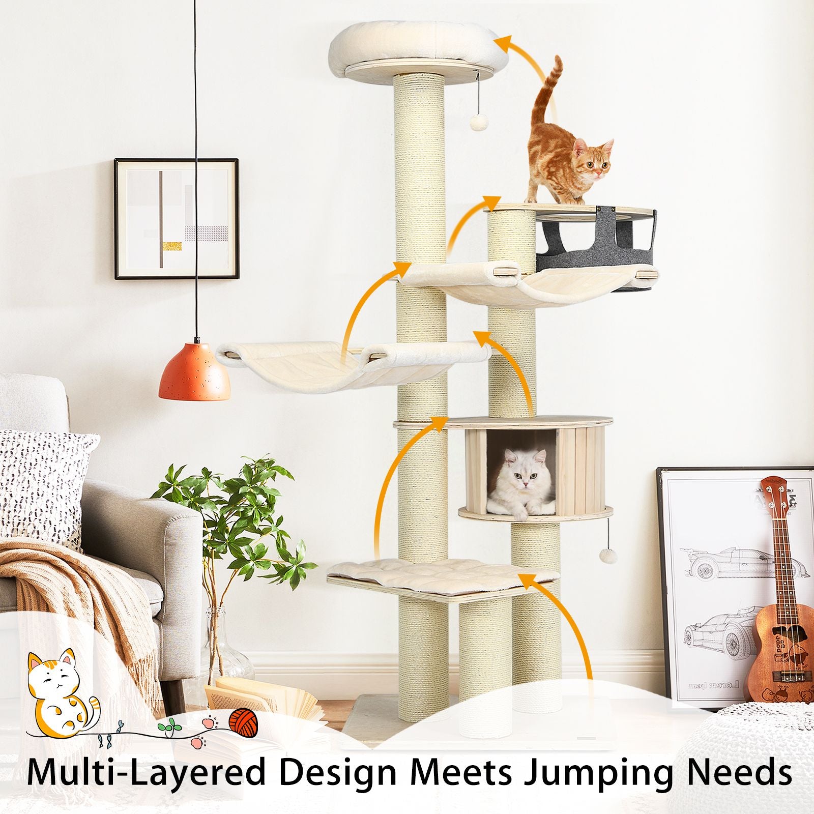 197 Cm Multi-Level Cat Tree Cat Tower for Play and Rest