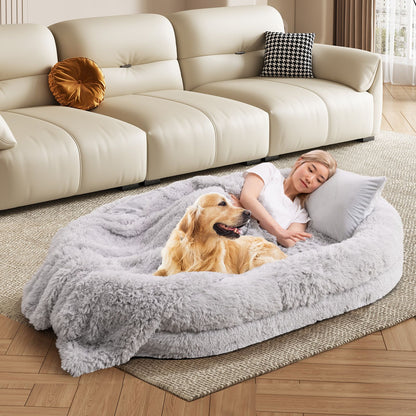 Human Dog Bed with Soft Blanket and Present Plump Pillow