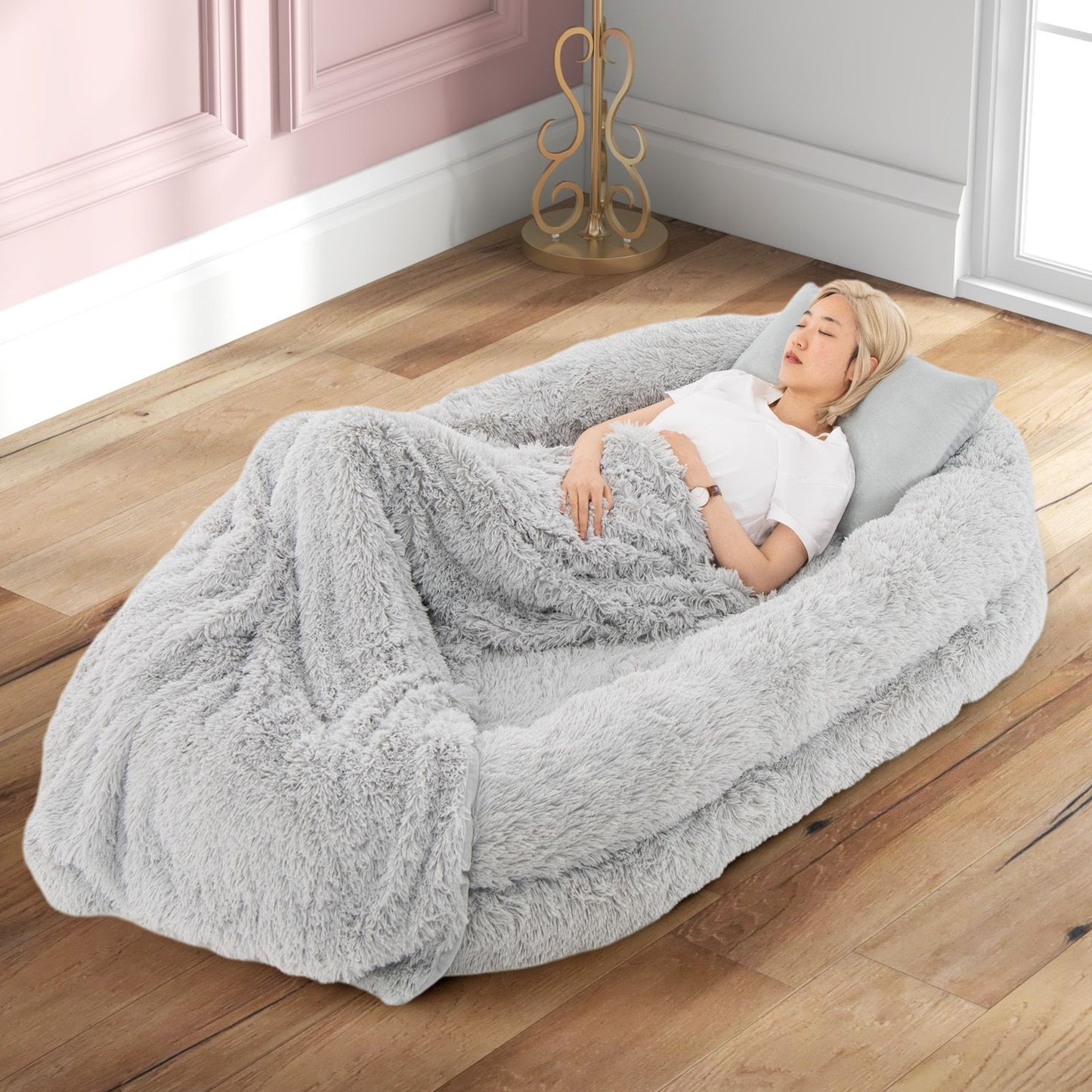 Human Dog Bed with Soft Blanket and Present Plump Pillow