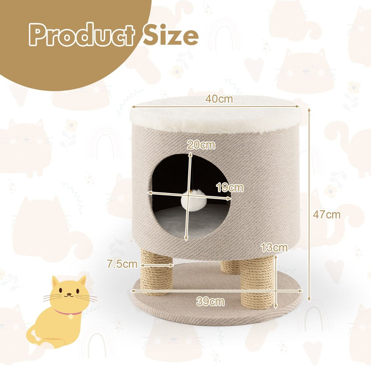 Cat Condo Stool for Indoor Cats with Scratching Posts and Plush Ball Toy