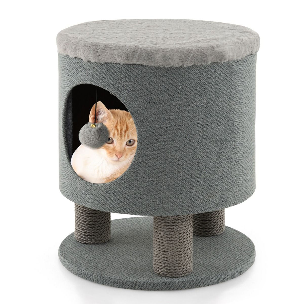 Cat Condo Stool for Indoor Cats with Scratching Posts and Plush Ball Toy