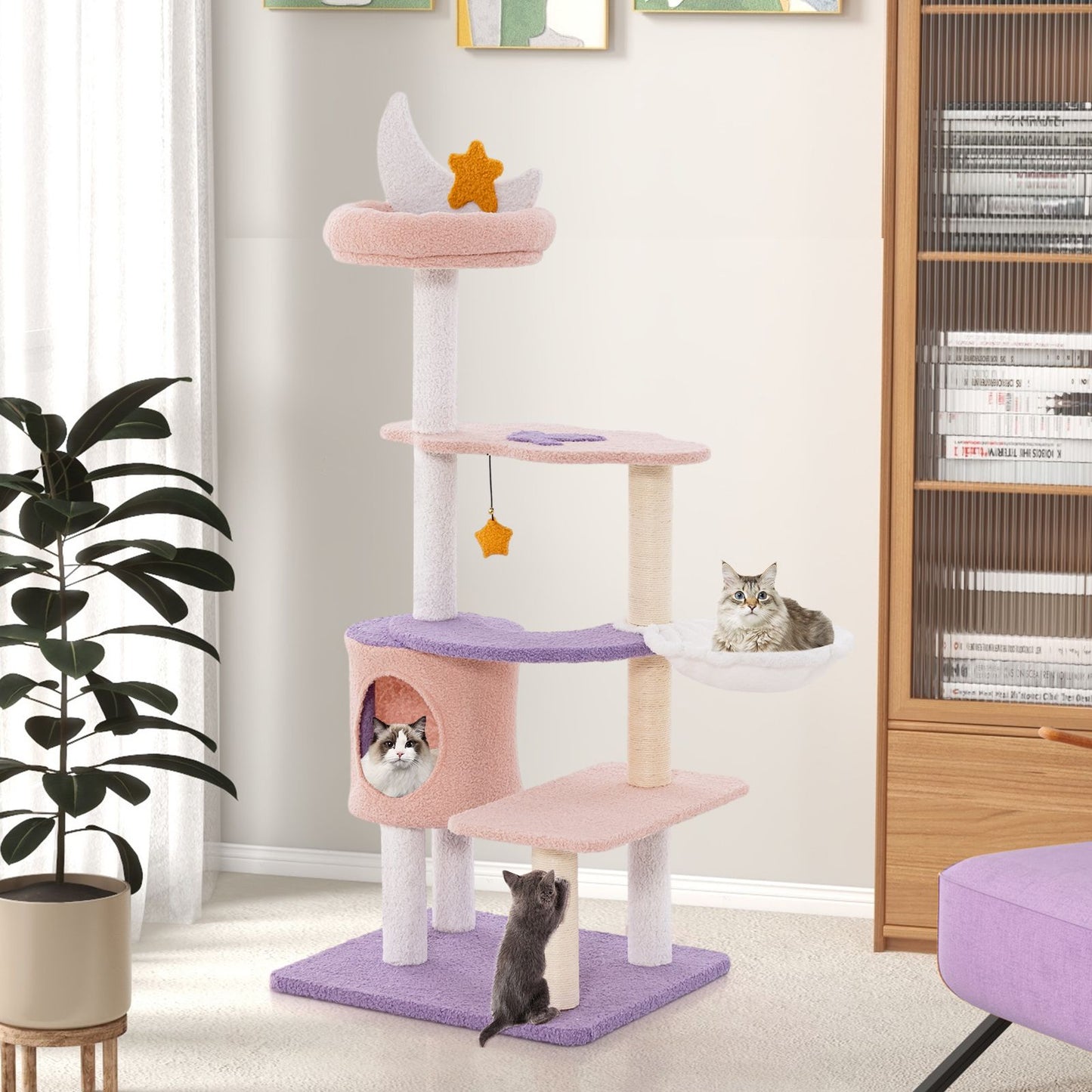 Multi-Level Cute Cat Tree with Sisal Covered Scratching Posts and Condo