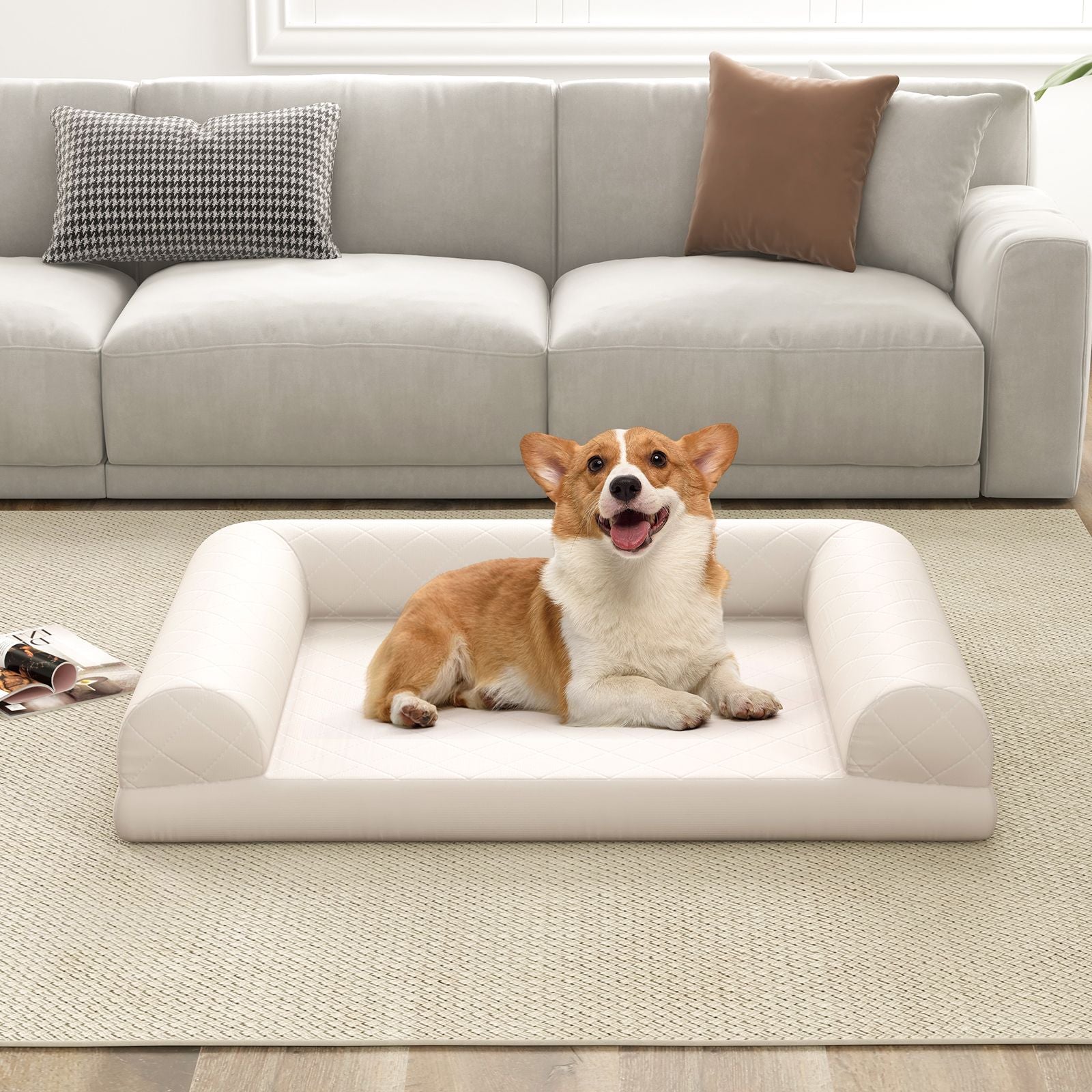 Orthopedic Dog Bed Egg-Foam Dog Crate Bed with 3-Side Bolster