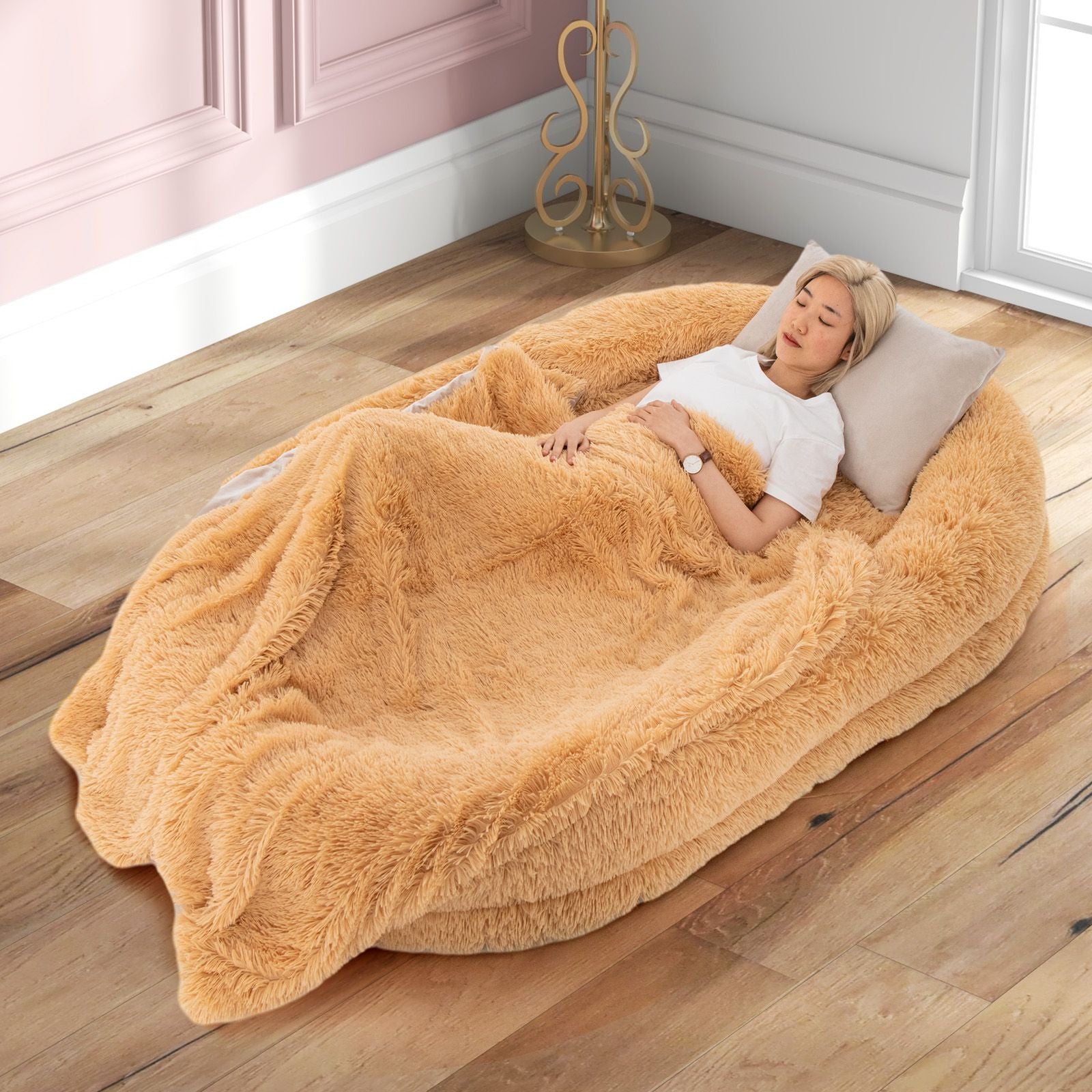 Human Dog Bed with Soft Blanket and Present Plump Pillow