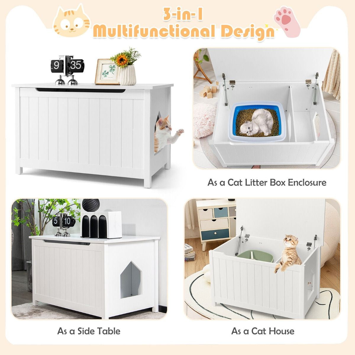 Large Wooden Cat Litter Box Top Opening Hidden Washroom Toilet