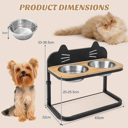 Elevated Pet Feeder for Cats with 2 Stainless Steel Bowls