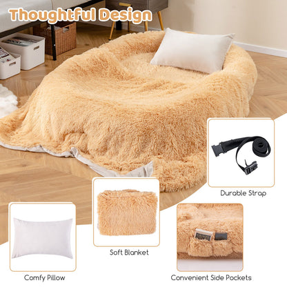 Human Dog Bed with Soft Blanket and Present Plump Pillow