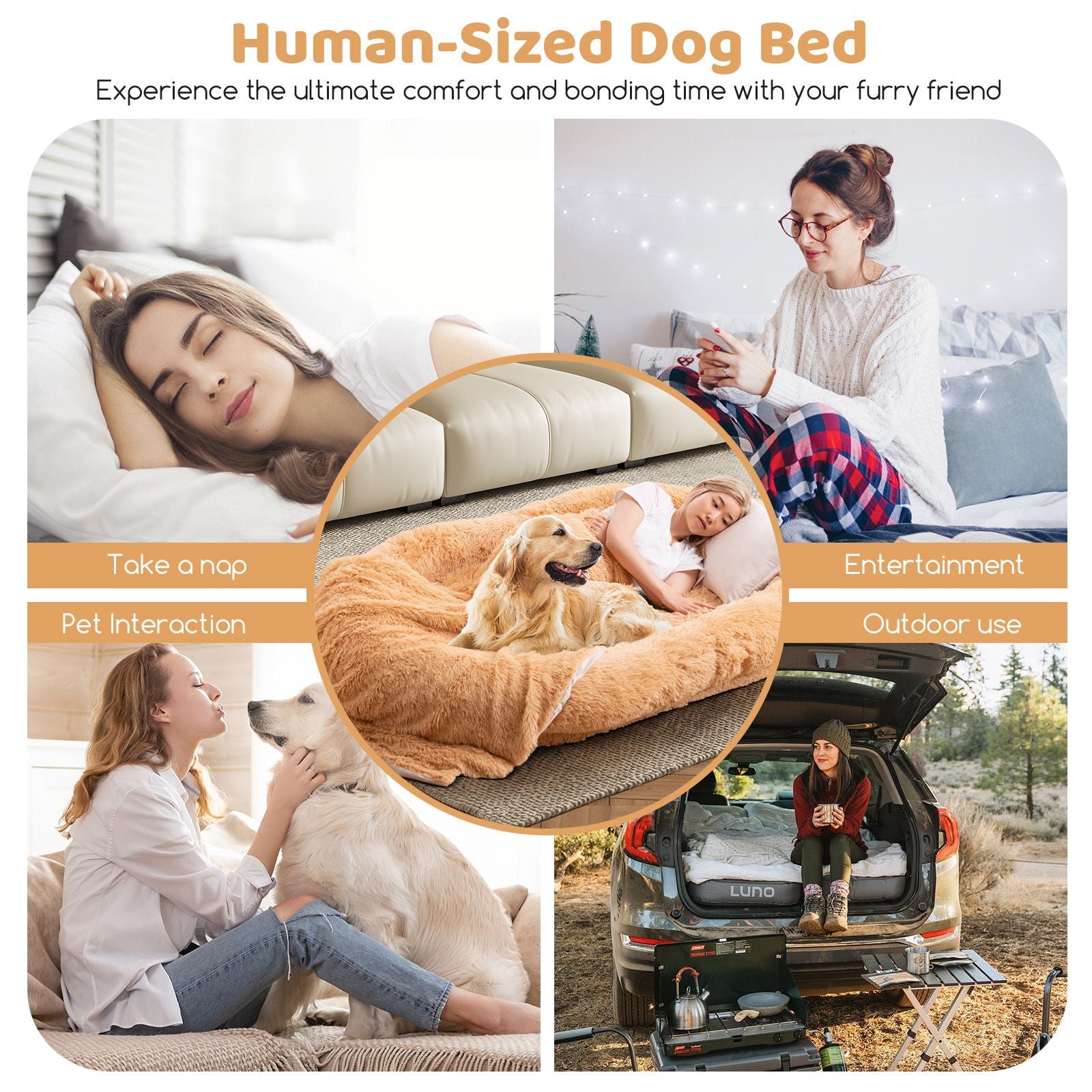 Human Dog Bed with Soft Blanket and Present Plump Pillow