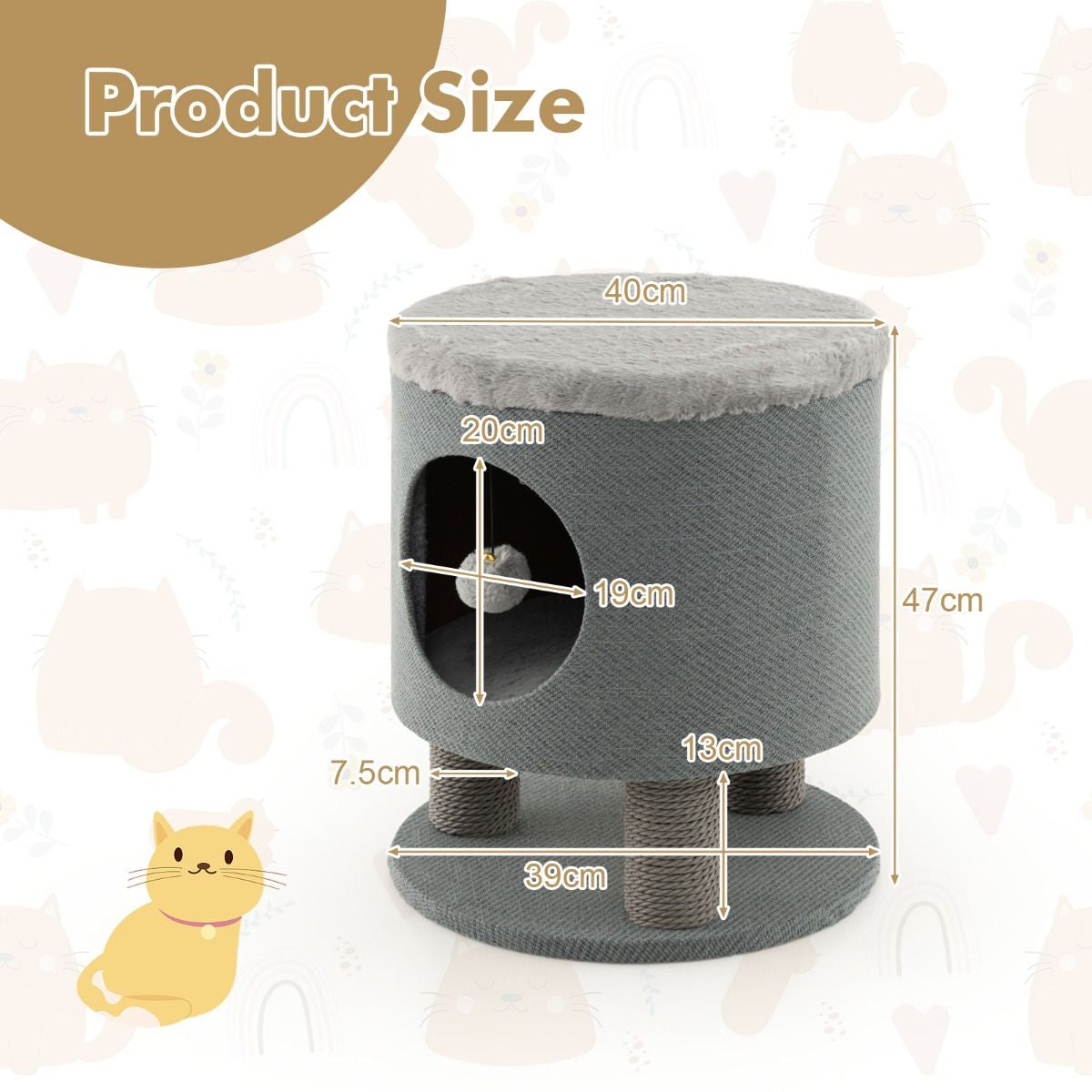 Cat Condo Stool for Indoor Cats with Scratching Posts and Plush Ball Toy