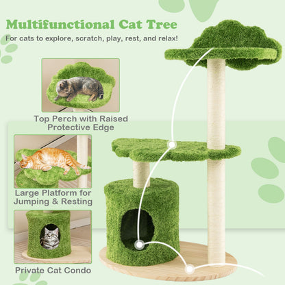 97 Cm Cute Cat Tree with Fully Wrapped Sisal Scratching Posts