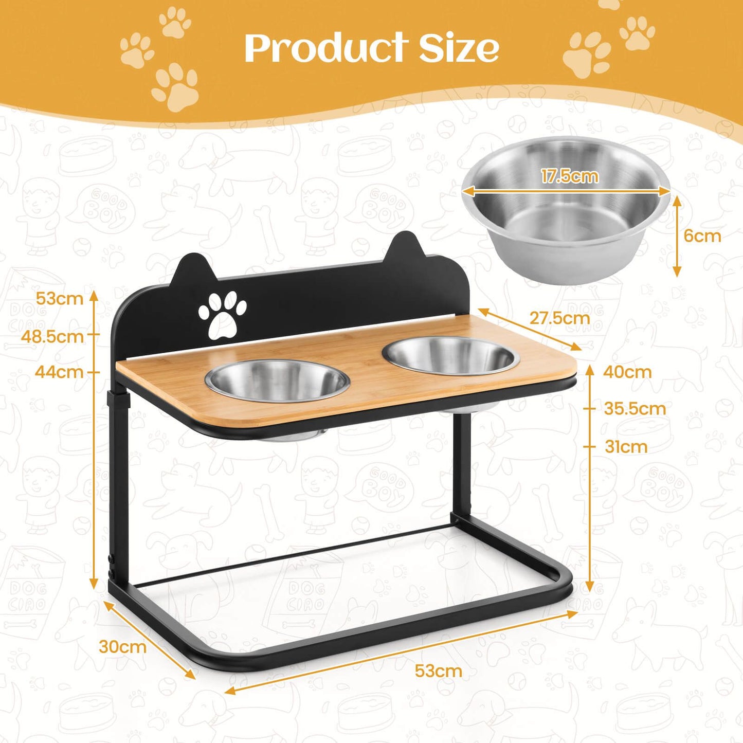 Elevated Dog Bowls Feeder with 3 Heights Adjustable and Marker