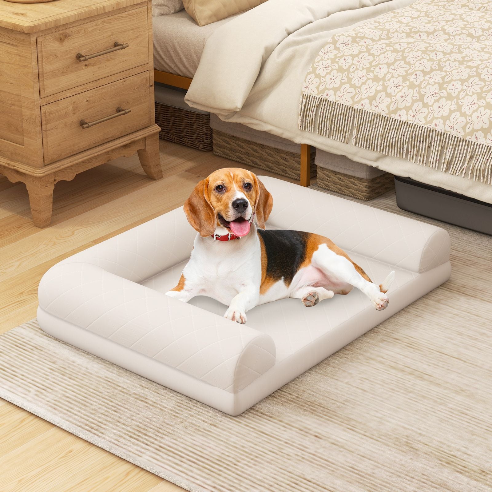 Orthopedic Dog Bed Egg-Foam Dog Crate Bed with 3-Side Bolster