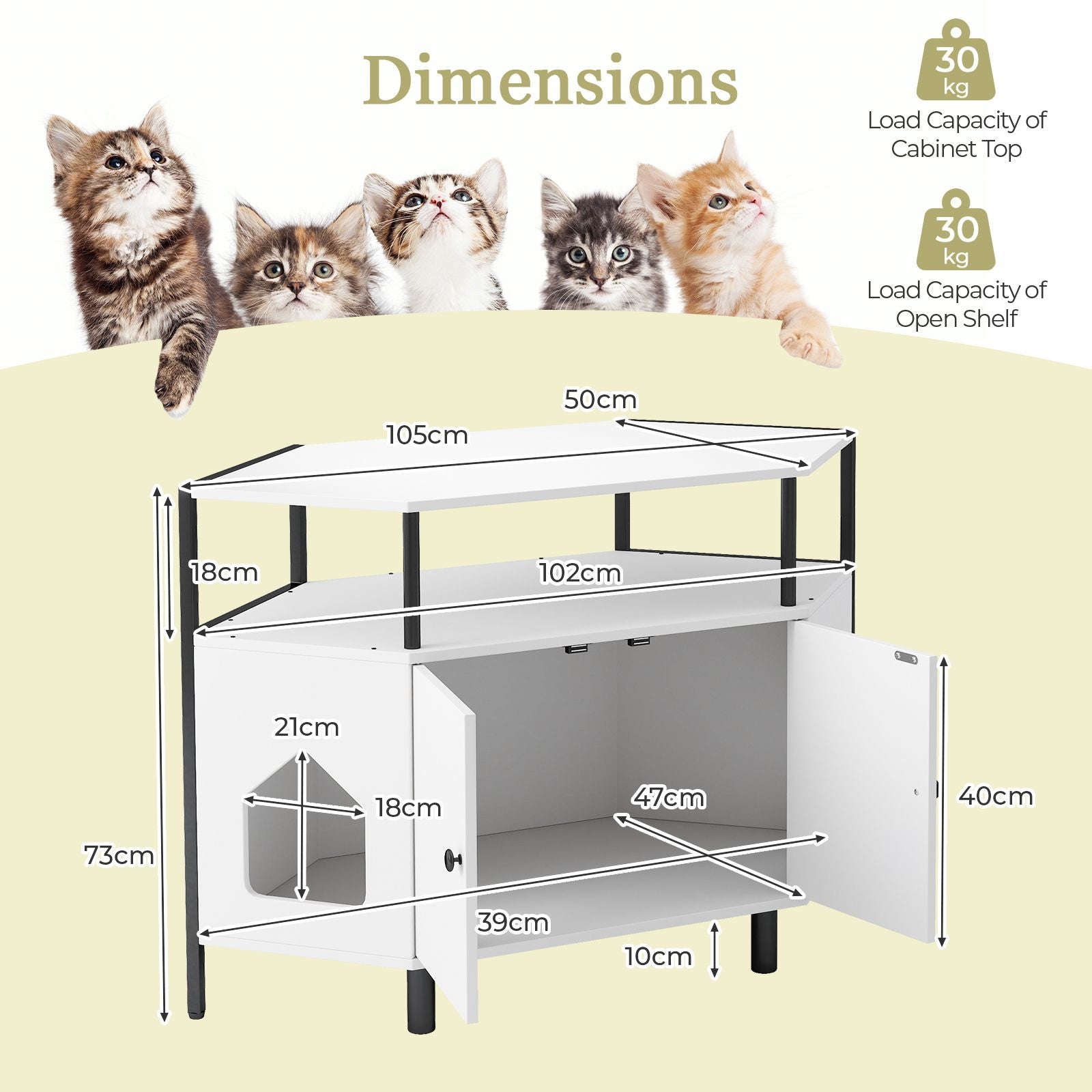 Corner Cat Litter Box Enclosure with Open Shelf