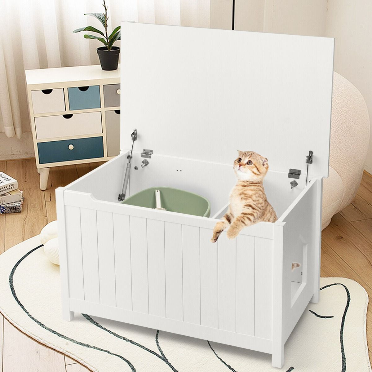 Large Wooden Cat Litter Box Top Opening Hidden Washroom Toilet