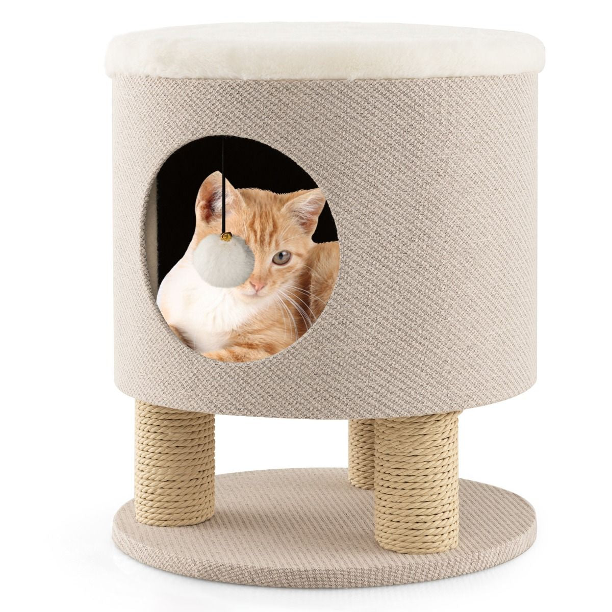 Cat Condo Stool for Indoor Cats with Scratching Posts and Plush Ball Toy