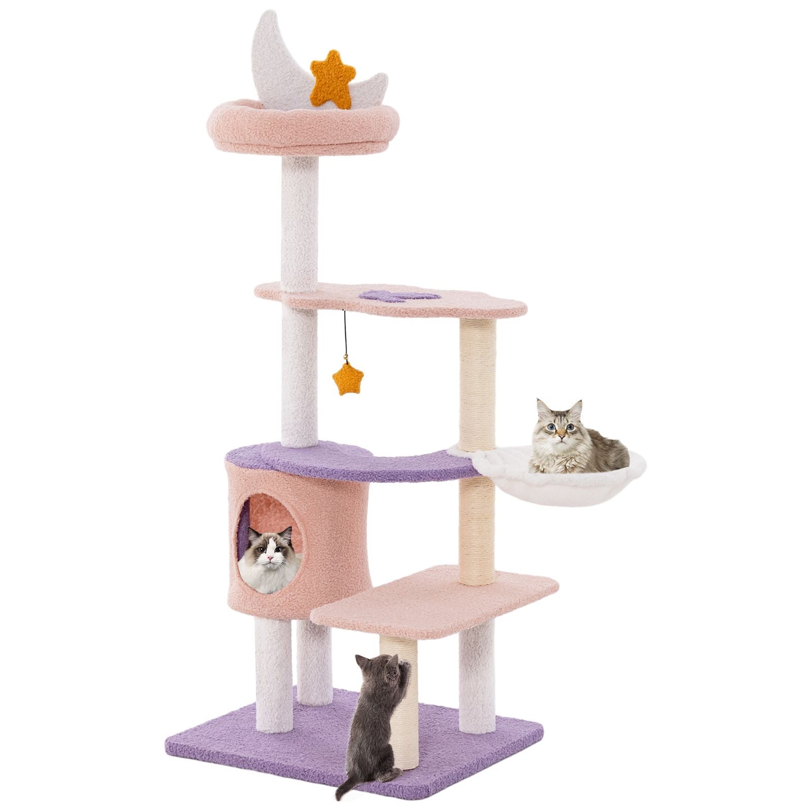 Multi-Level Cute Cat Tree with Sisal Covered Scratching Posts and Condo