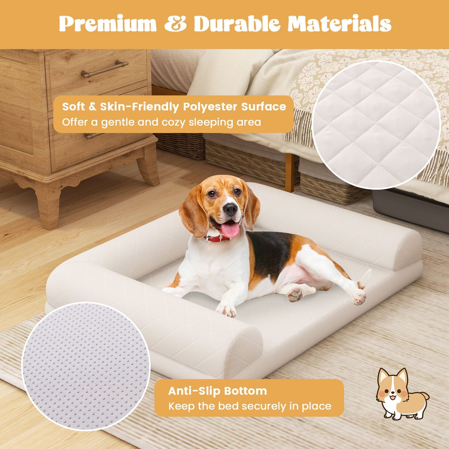 Orthopedic Dog Bed Egg-Foam Dog Crate Bed with 3-Side Bolster