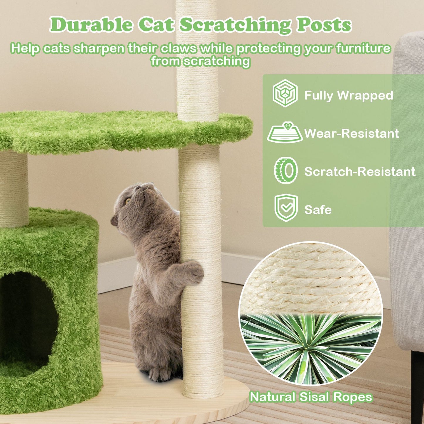 97 Cm Cute Cat Tree with Fully Wrapped Sisal Scratching Posts