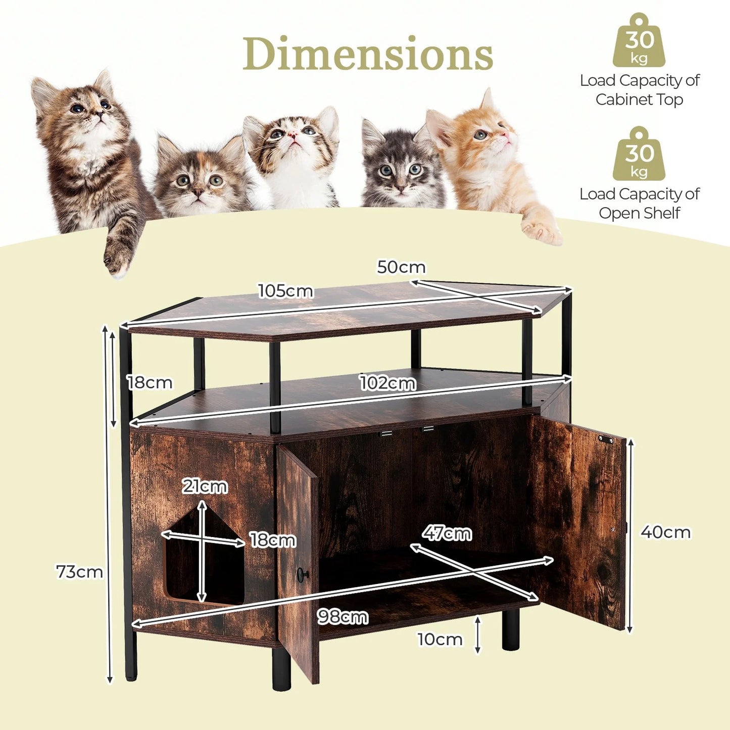 Corner Cat Litter Box Enclosure with Open Shelf