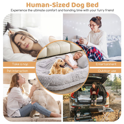 Human Dog Bed with Soft Blanket and Present Plump Pillow