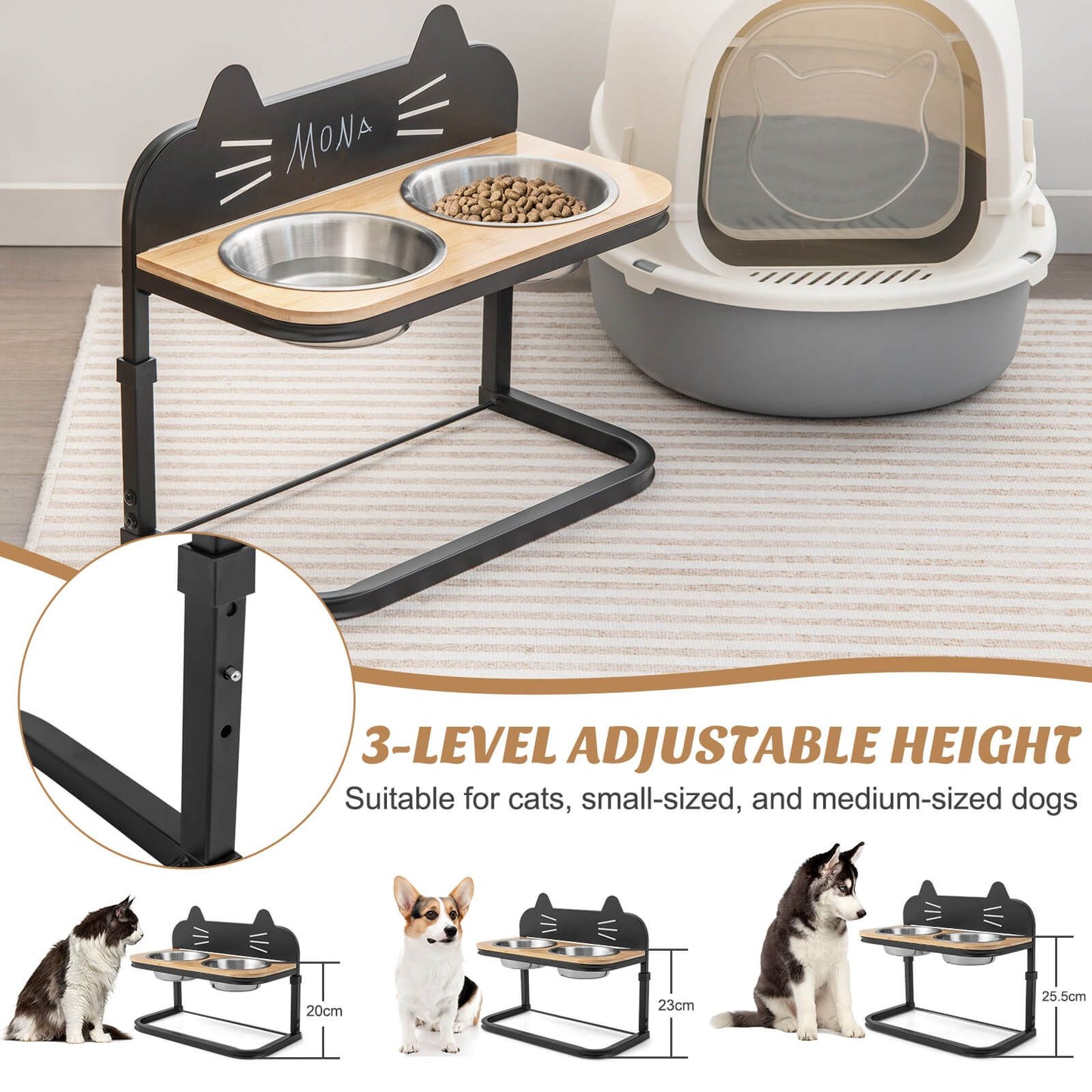 Elevated Pet Feeder for Cats with 2 Stainless Steel Bowls