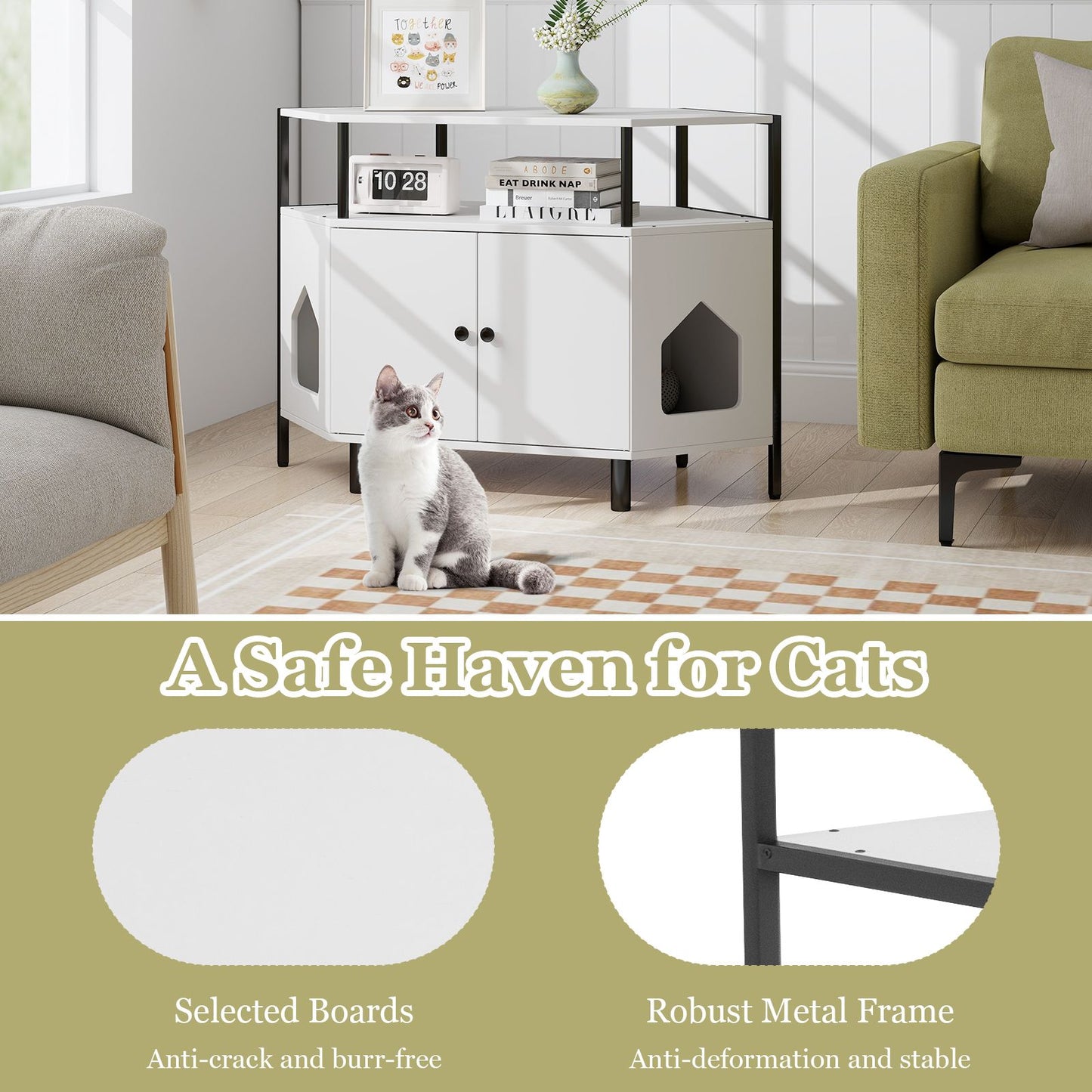 Corner Cat Litter Box Enclosure with Open Shelf