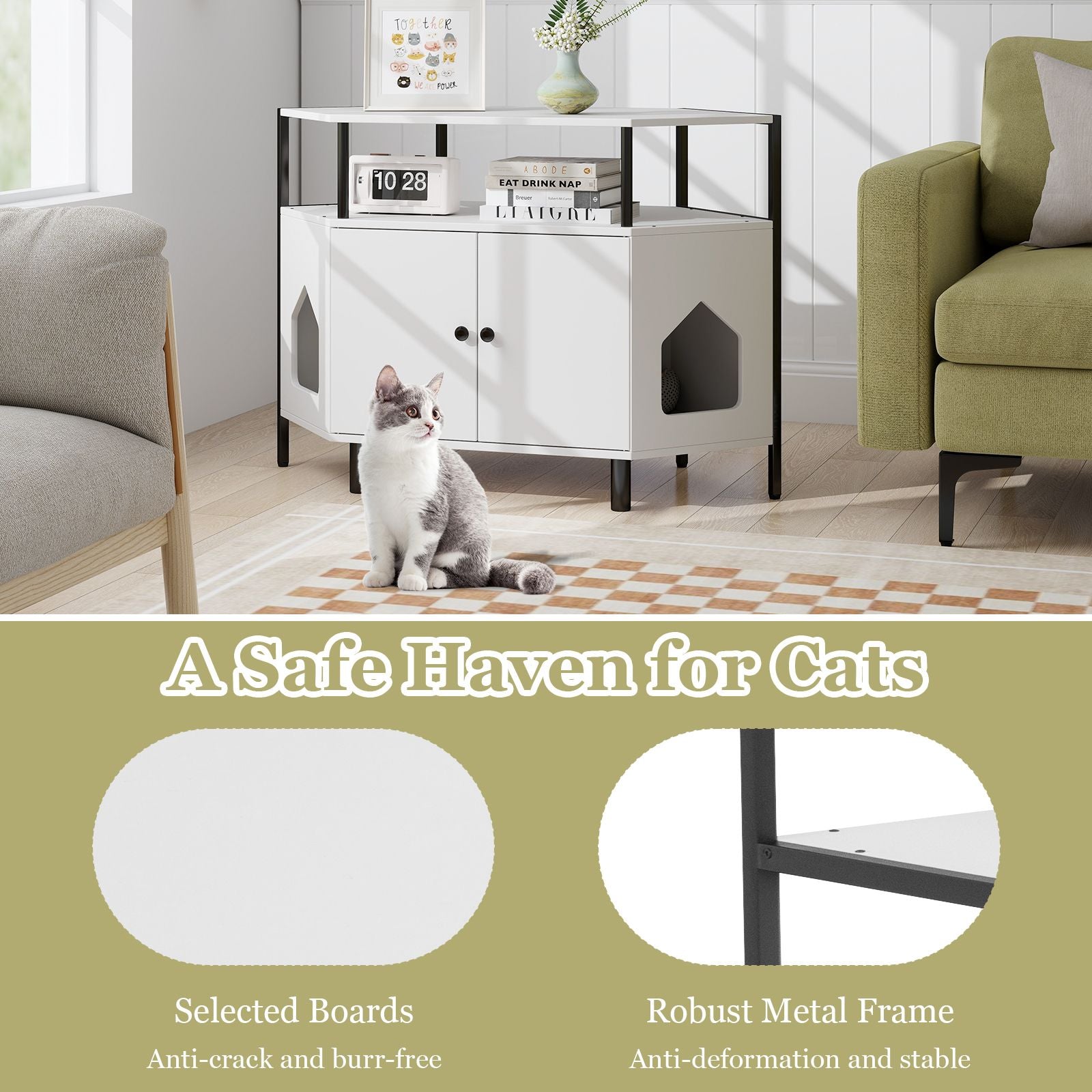 Corner Cat Litter Box Enclosure with Open Shelf