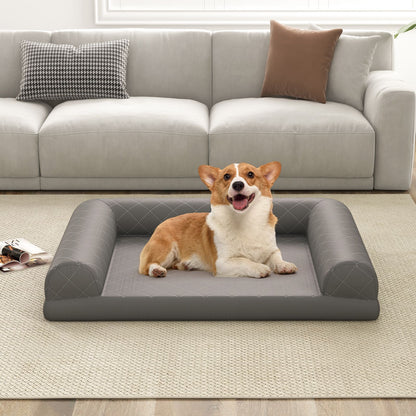 Orthopedic Dog Bed Egg-Foam Dog Crate Bed with 3-Side Bolster